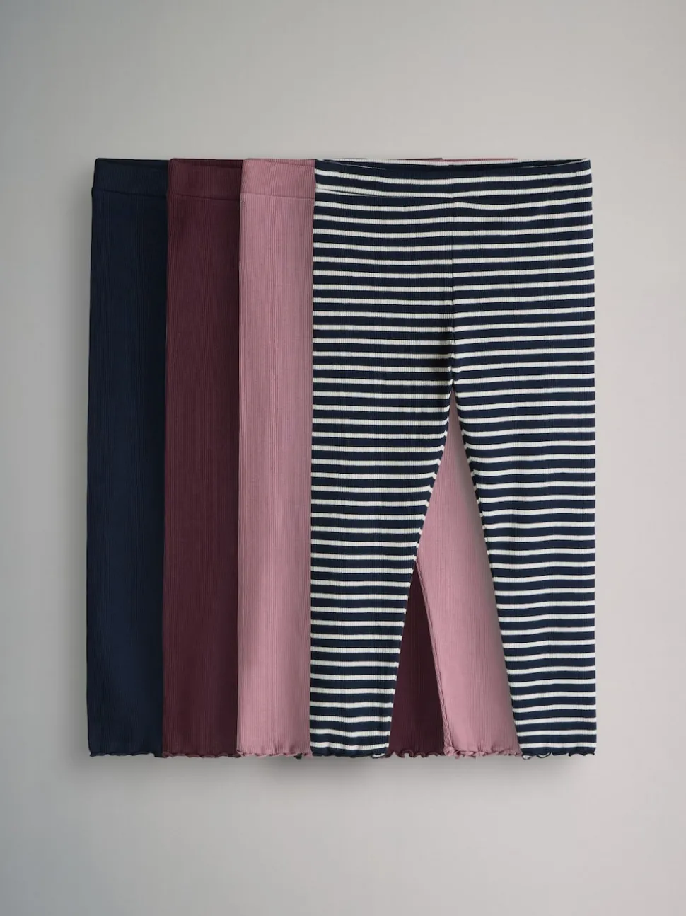 The Set 4 Pack Rib Cotton Leggings Navy Blue/Red/Pink/Stripe