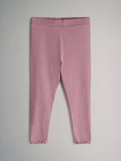 The Set 4 Pack Rib Cotton Leggings Navy Blue/Red/Pink/Stripe