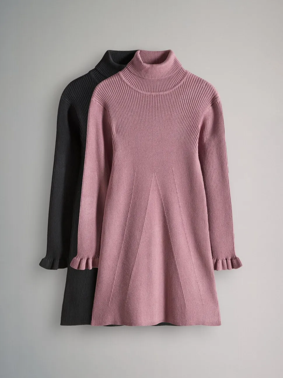 The Set 2 Pack Rib Knit Roll Neck Dresses Black/Pink