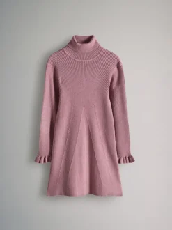 The Set 2 Pack Rib Knit Roll Neck Dresses Black/Pink
