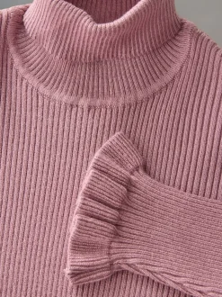 The Set 2 Pack Rib Knit Roll Neck Dresses Black/Pink
