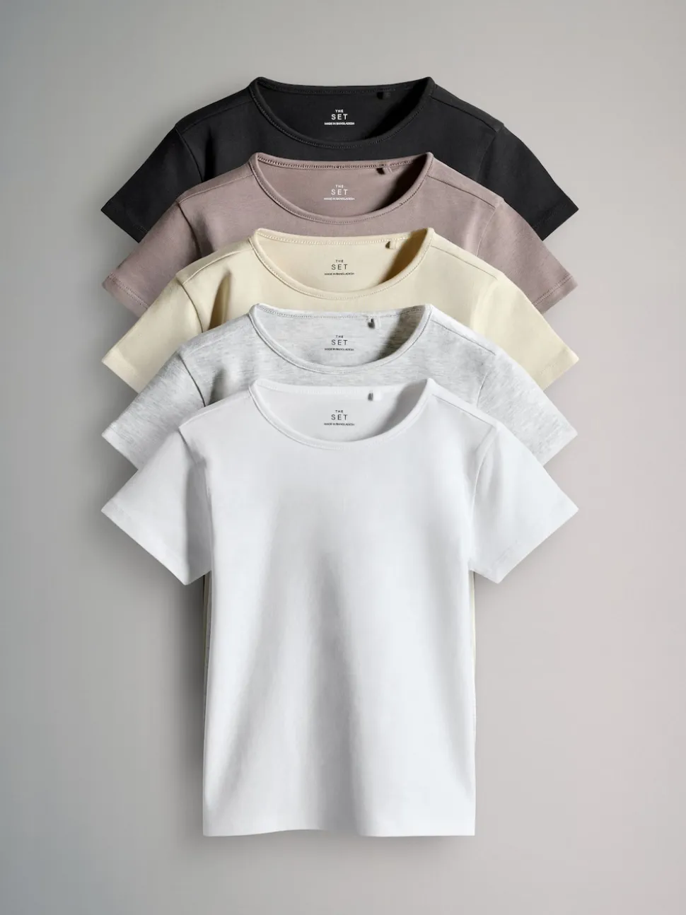 The Set 5 Pack Short Sleeve Crew Neck Cotton T-Shirts Black/Brown/Cream/Grey Marl