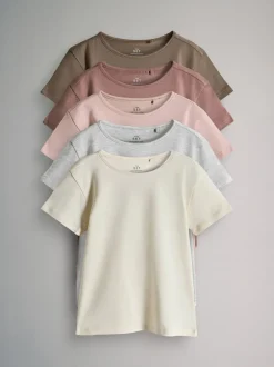 The Set 5 Pack Short Sleeve Crew Neck Cotton T-Shirts Pink/Cream/Brown