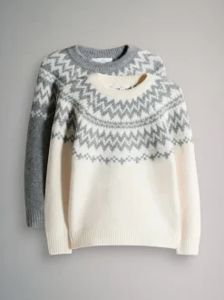 The Set 2 Pack Unisex Kids Family Fairisle Knit Jumpers Grey/Ecru