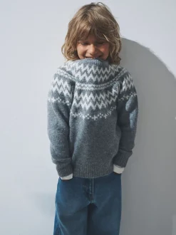 The Set 2 Pack Unisex Kids Family Fairisle Knit Jumpers Grey/Ecru