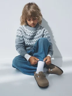 The Set 2 Pack Unisex Kids Family Fairisle Knit Jumpers Grey/Ecru