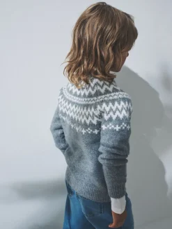 The Set 2 Pack Unisex Kids Family Fairisle Knit Jumpers Grey/Ecru