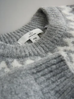 The Set 2 Pack Unisex Kids Family Fairisle Knit Jumpers Grey/Ecru