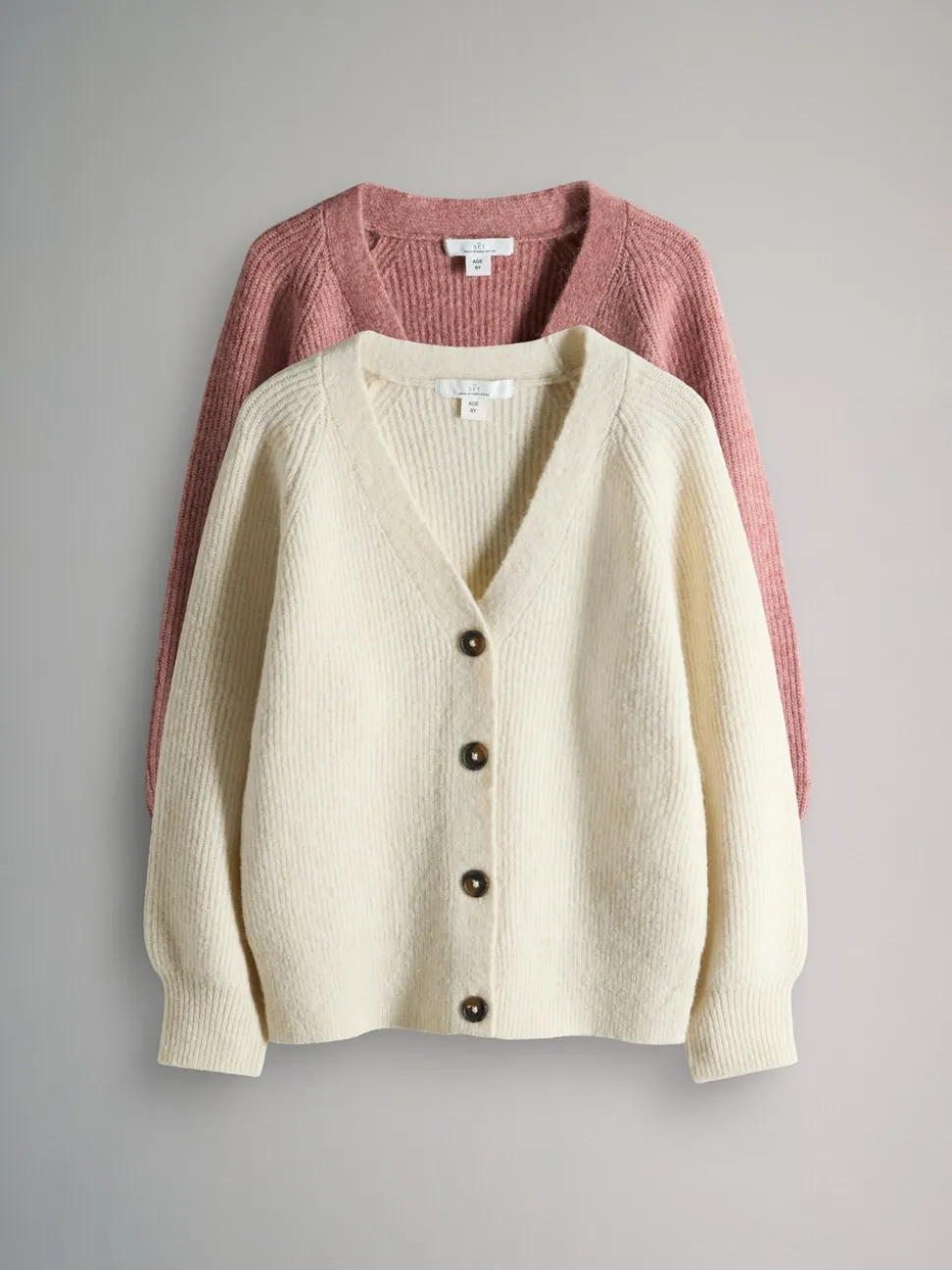 The Set 2 Pack V-Neck Ribbed Knit Cardigans Pink/Cream