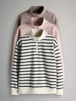 The Set 3 Pack Zip Neck Sweatshirts Brown/Pink/Stripe