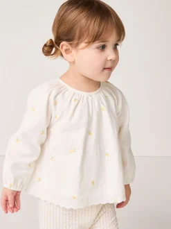 The White Company Lemon Top and Seersucker Stripe White Shorts Set