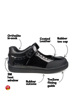 Toezone Black Sommer The School Shoe With Friendly Ortholite Insock