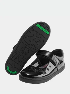 ToeZone Girls Barbie Patent Rip Tape School Black Shoes