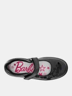ToeZone Girls Barbie Patent Rip Tape School Black Shoes