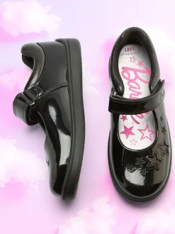ToeZone Girls Barbie Patent Rip Tape School Black Shoes