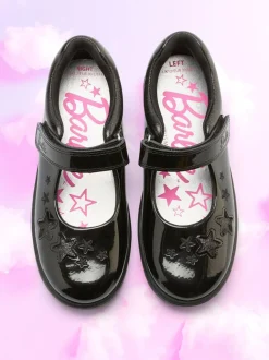 ToeZone Girls Barbie Patent Rip Tape School Black Shoes