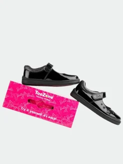 ToeZone Girls Barbie Patent Rip Tape School Black Shoes