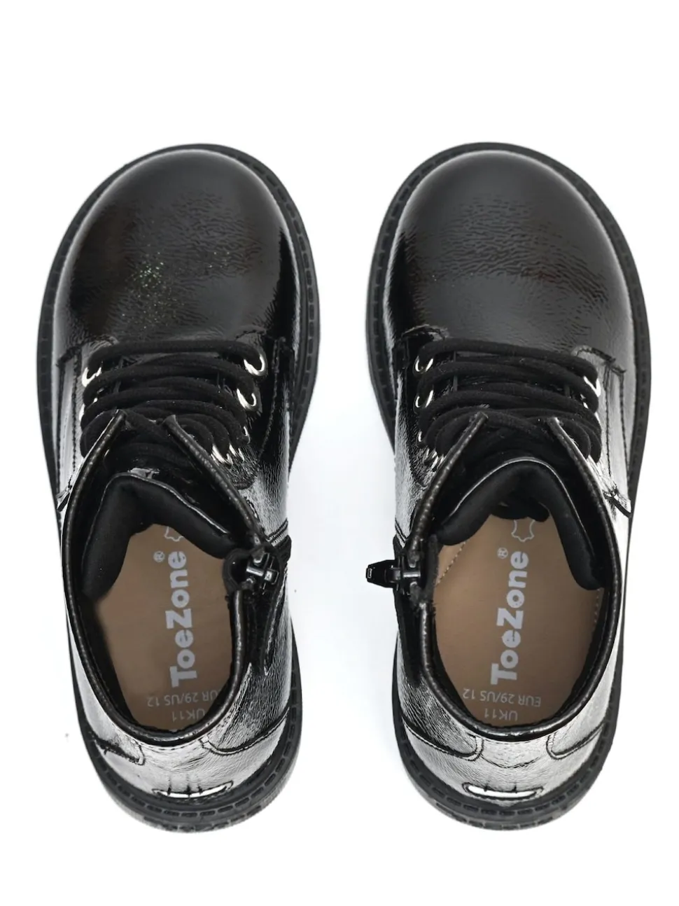 ToeZone Abby Girls Patent Leather Ortholite Ankle Black Boots