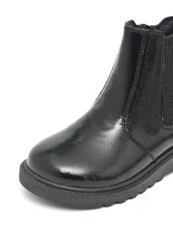 ToeZone Amara Girls Patent Leather Gusset and Zip Black Boots