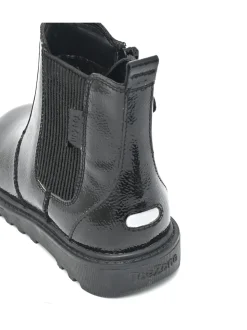 ToeZone Amara Girls Patent Leather Gusset and Zip Black Boots
