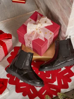 ToeZone Amara Girls Patent Leather Gusset and Zip Black Boots