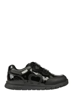 ToeZone Girls Isla Patent Heart Rip Tape School Black Shoes