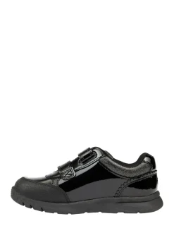 ToeZone Girls Isla Patent Heart Rip Tape School Black Shoes
