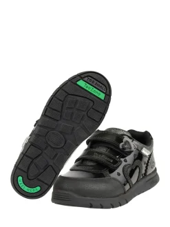 ToeZone Girls Isla Patent Heart Rip Tape School Black Shoes