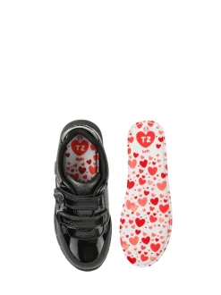 ToeZone Girls Isla Patent Heart Rip Tape School Black Shoes