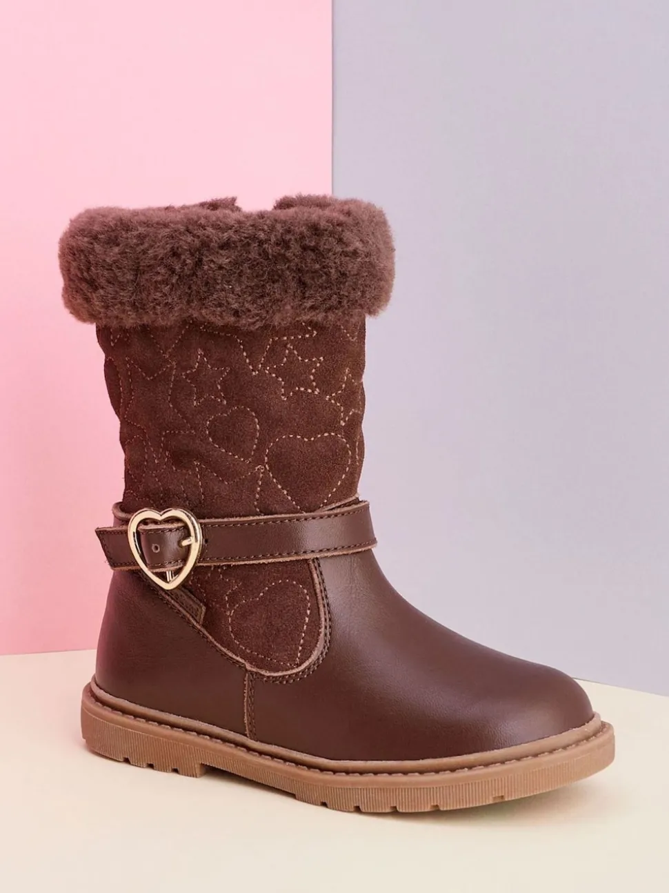 ToeZone Girls Sara Fur Warm Winter Brown Boots