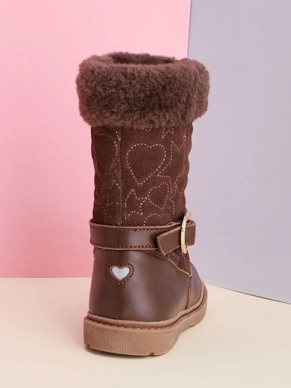 ToeZone Girls Sara Fur Warm Winter Brown Boots
