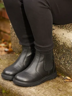 ToeZone Lily Girls Leather Gusset and Zip Ankle Black Boots