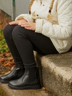 ToeZone Lily Girls Leather Gusset and Zip Ankle Black Boots