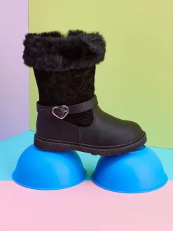 Toezone Lumi Faux Fur Zip Heart Buckle Boots