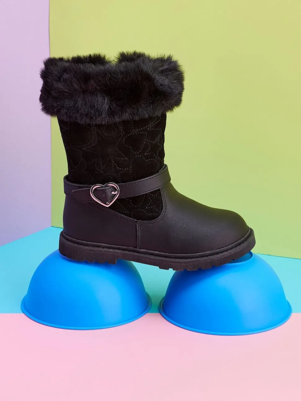 Toezone Lumi Faux Fur Zip Heart Buckle Boots