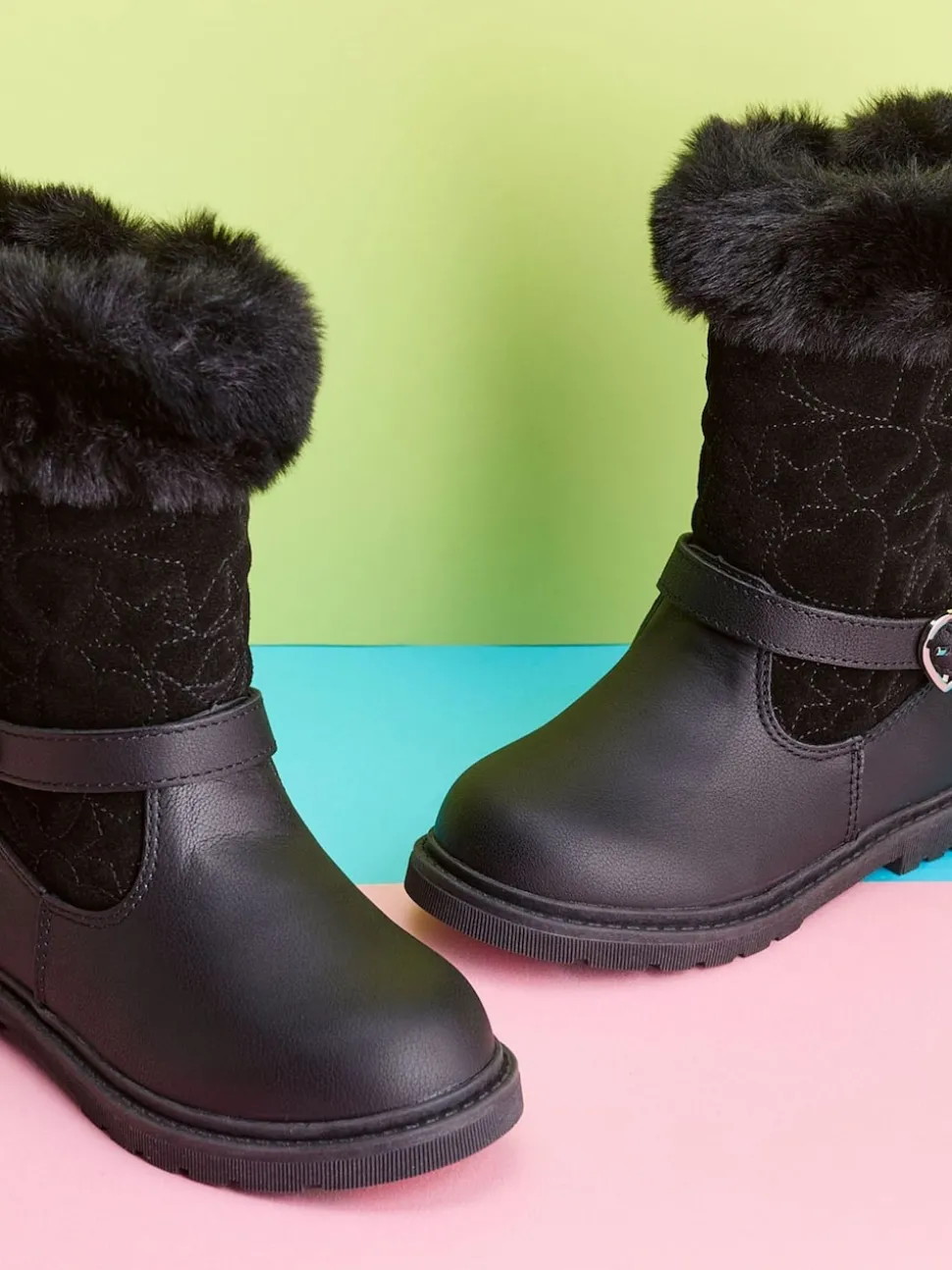 Toezone Lumi Faux Fur Zip Heart Buckle Boots