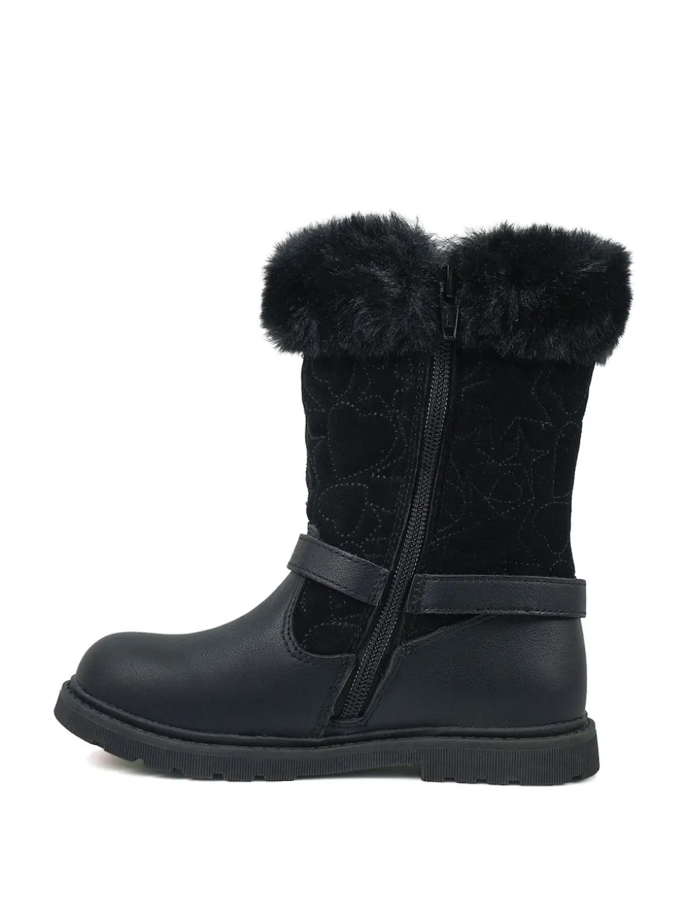 Toezone Lumi Faux Fur Zip Heart Buckle Boots