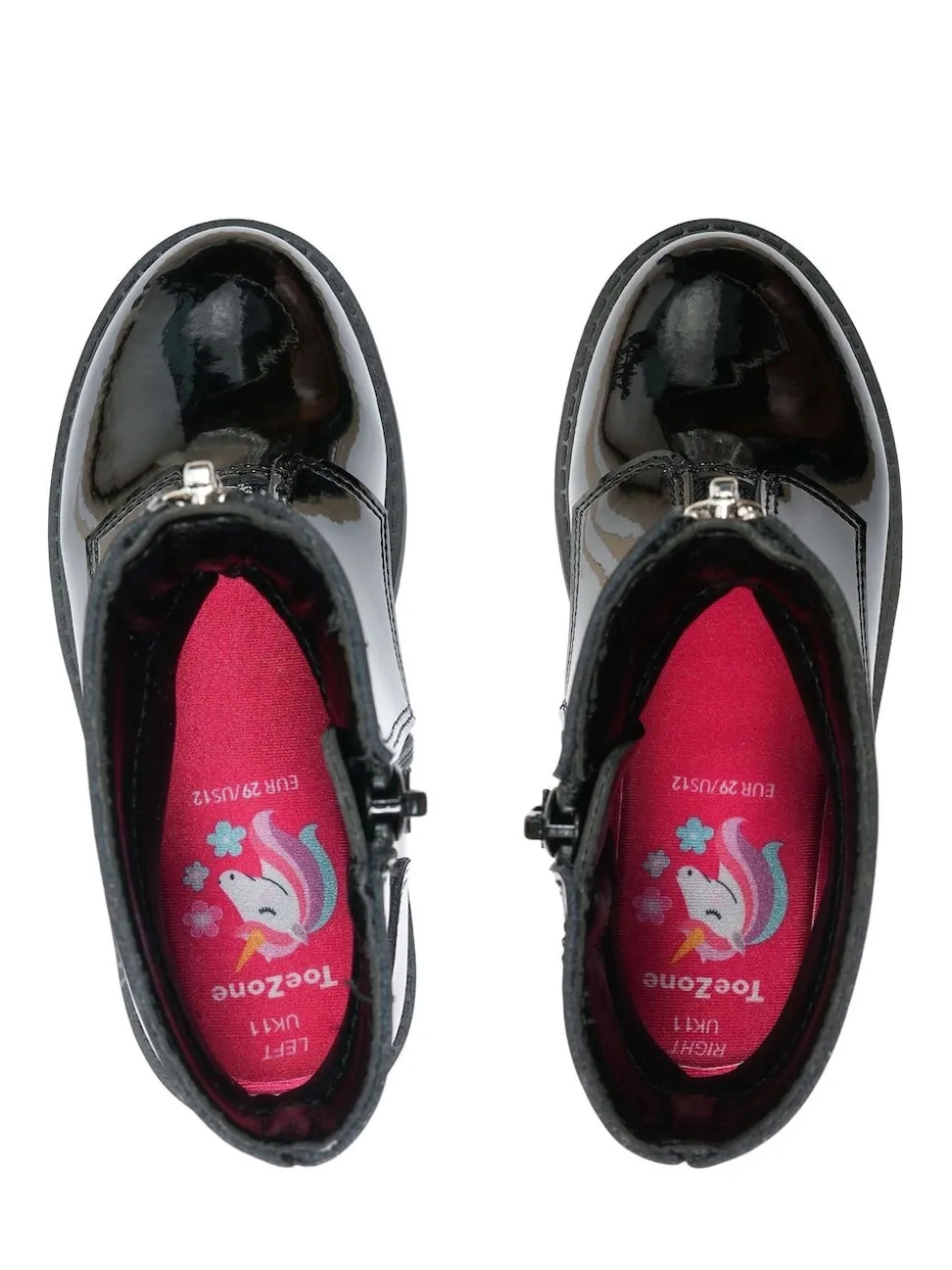 ToeZone Lydia Girls Patent Leather Zip Black Boots