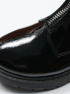 ToeZone Lydia Girls Patent Leather Zip Black Boots