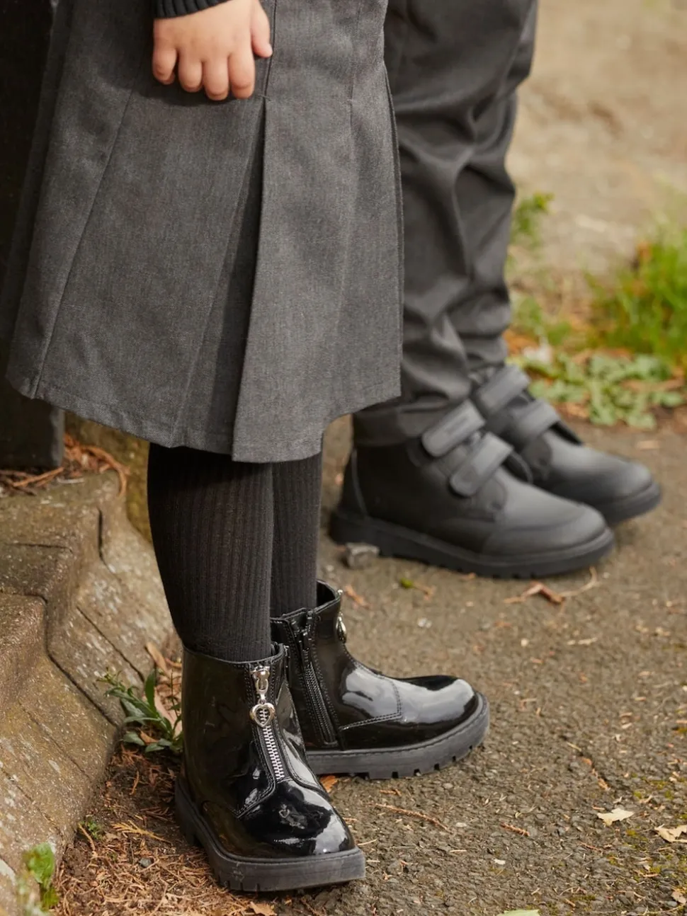 ToeZone Lydia Girls Patent Leather Zip Black Boots