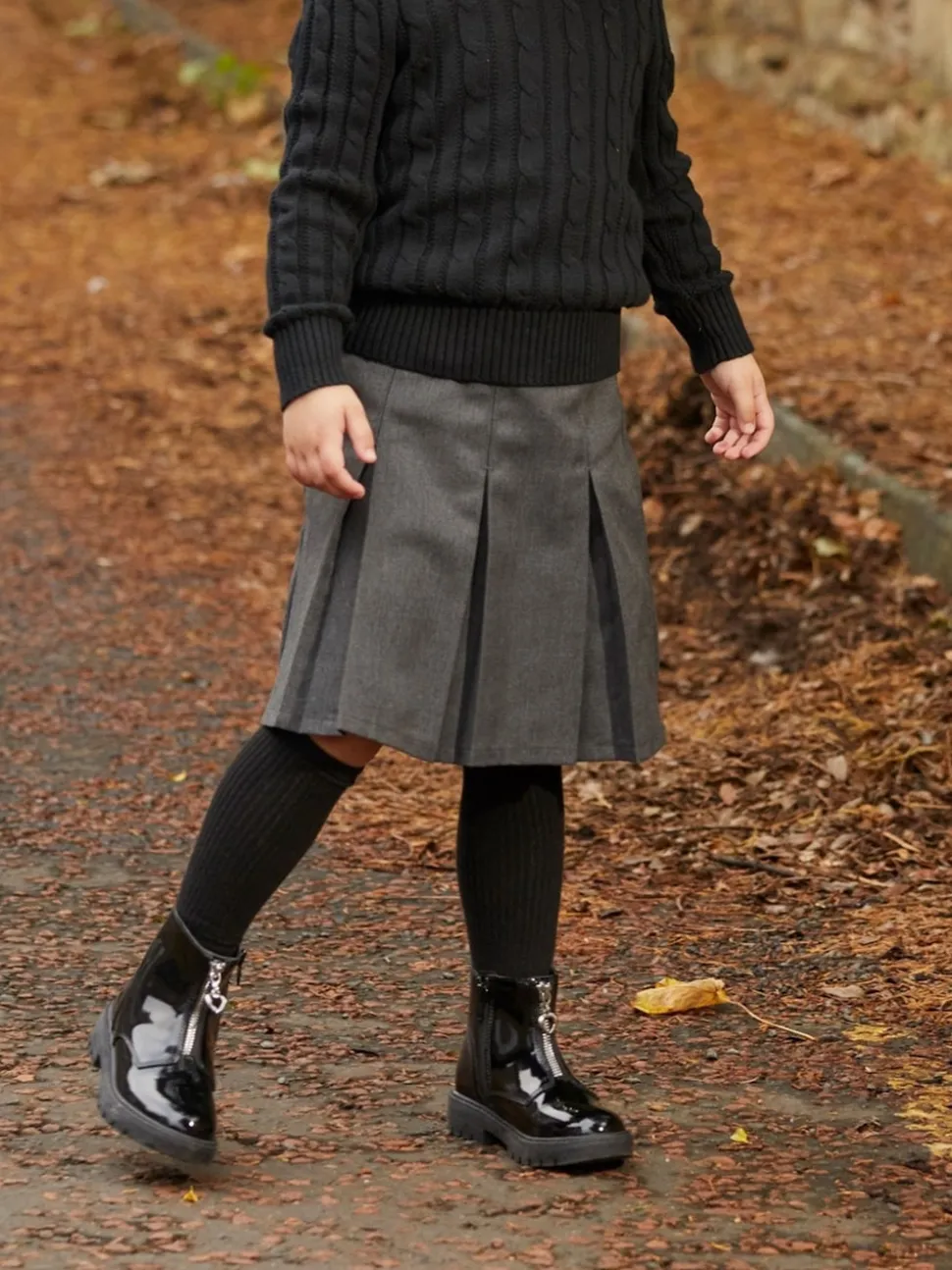 ToeZone Lydia Girls Patent Leather Zip Black Boots