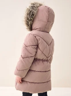 Toffee Pink Shower Resistant Faux Fur Trim Padded Coat (3-16yrs)