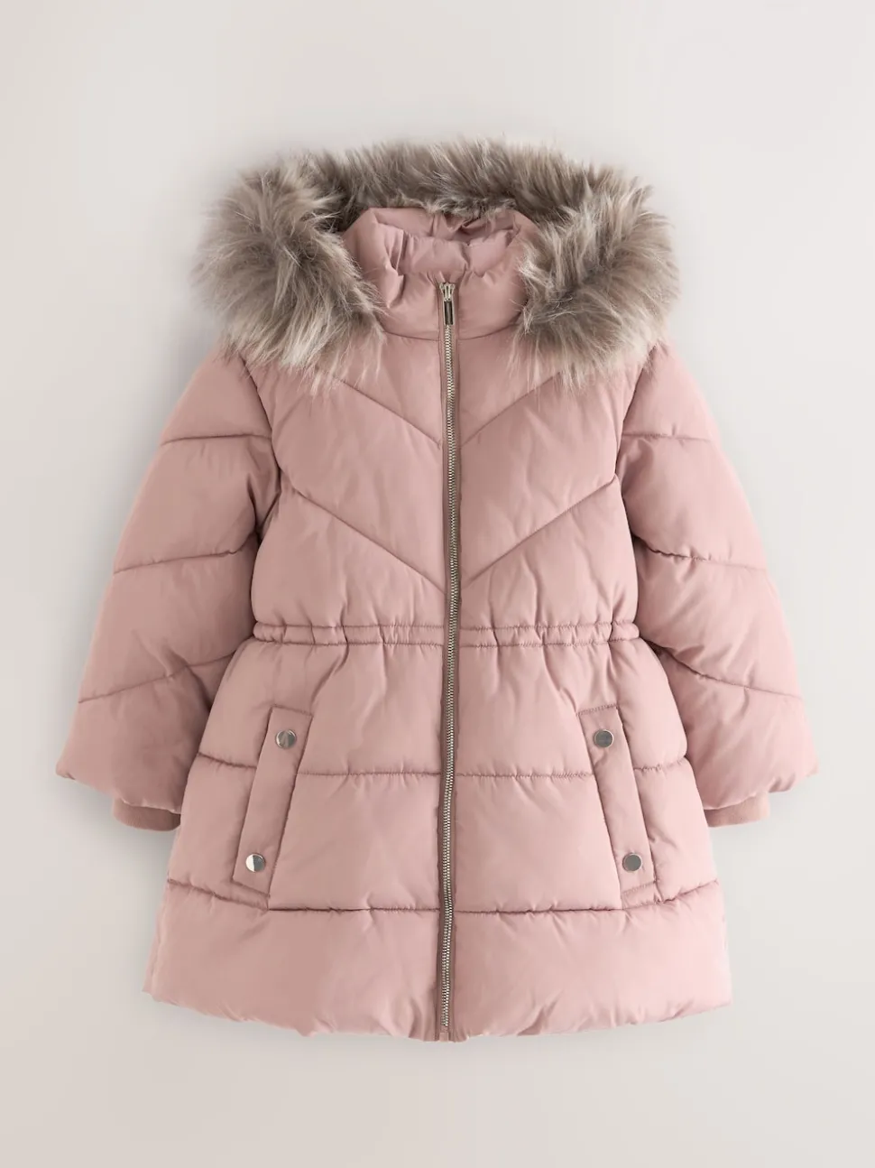 Toffee Pink Shower Resistant Faux Fur Trim Padded Coat (3-16yrs)