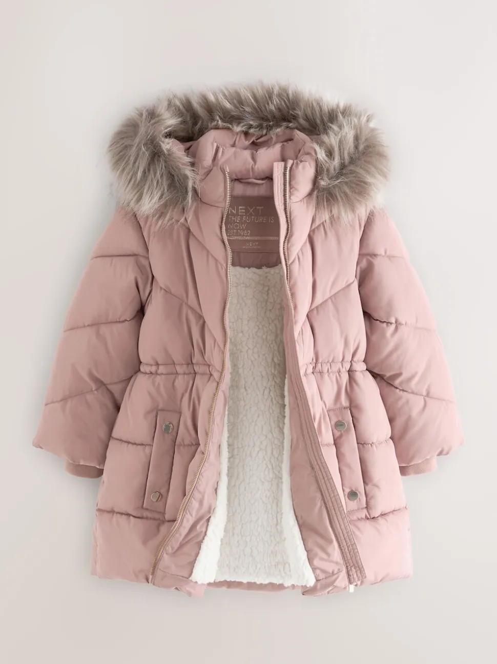 Toffee Pink Shower Resistant Faux Fur Trim Padded Coat (3-16yrs)