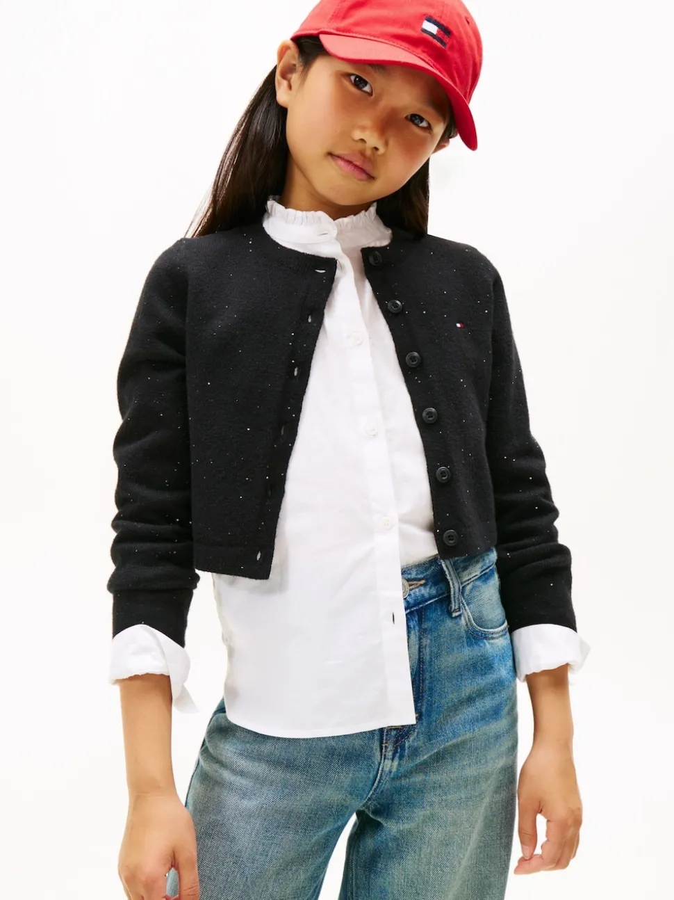 Tommy Hilfiger Black Sequin Rib-Knit Slim Cardigan