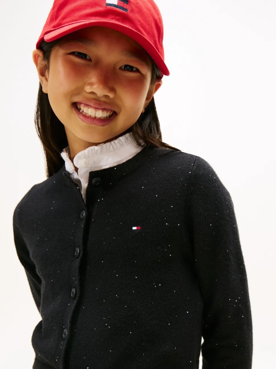 Tommy Hilfiger Black Sequin Rib-Knit Slim Cardigan