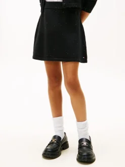 Tommy Hilfiger Black Sequin Rib-Knit A-Line Mini Skirt