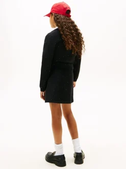 Tommy Hilfiger Black Sequin Rib-Knit A-Line Mini Skirt