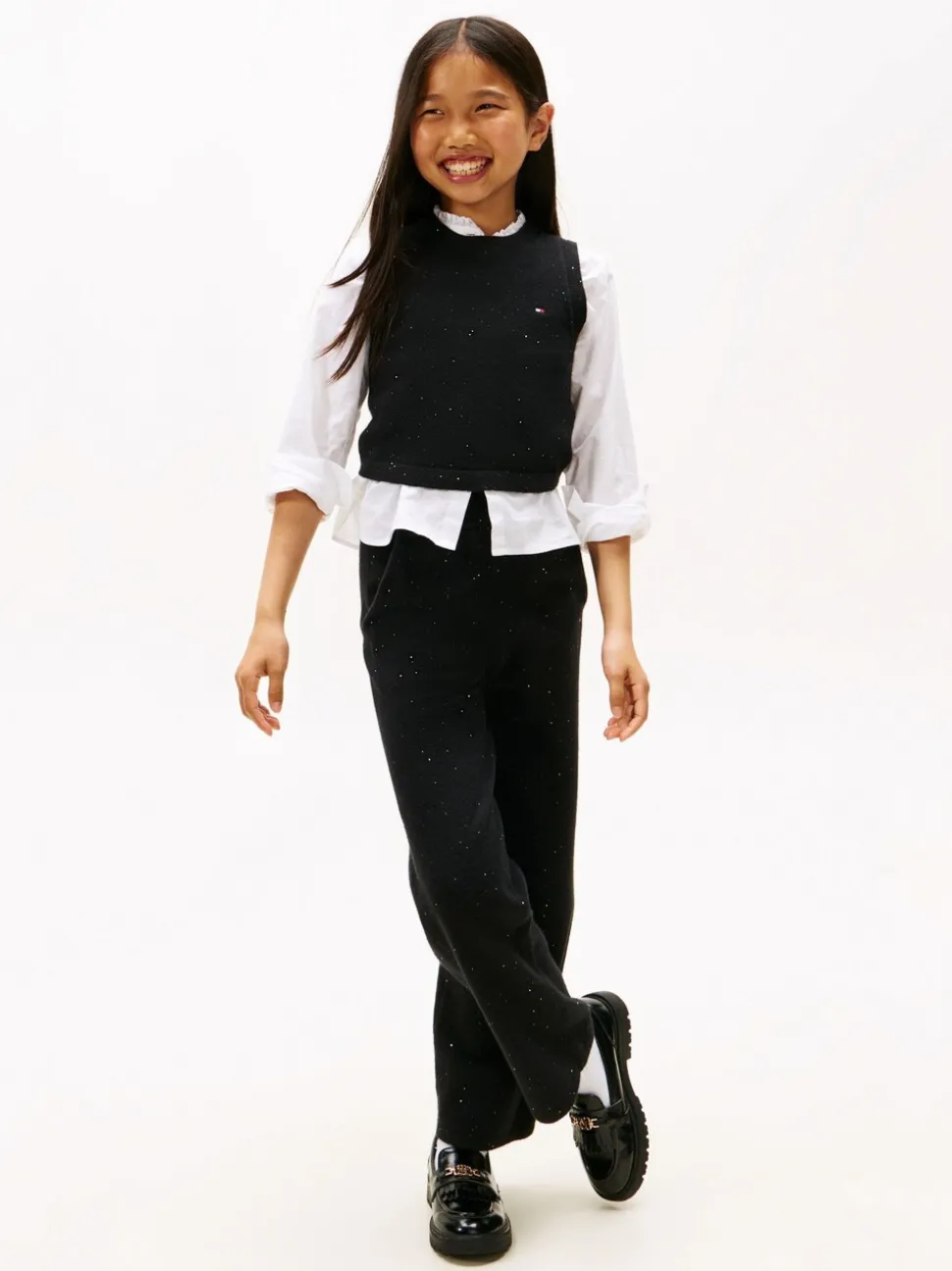 Tommy Hilfiger Black Sequin Wide Leg Drawstring Trousers