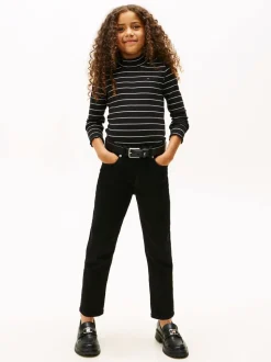 Tommy Hilfiger Black Sparkle Stripe Extra Slim Mock Neck Top